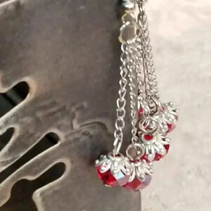 Triple Chained Red Crystal Swingy Earrings